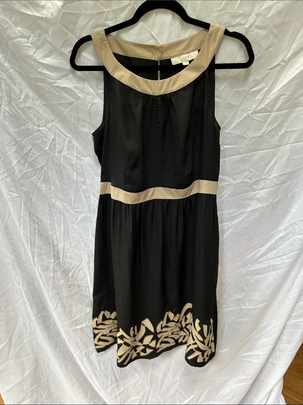 Ann Taylor LOFT Black Beige Sleeveless A-Line Dress 10